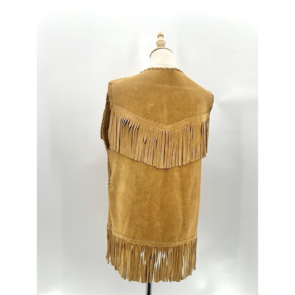 Vintage 70s Leather Suede Fringe Hippie Vest Woodstock Festival Boho Size‎ Large
